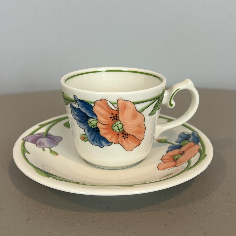 Villeroy and Boch Amapola Demitasse Espresso Flat Cup and Saucer Poppy Flowers